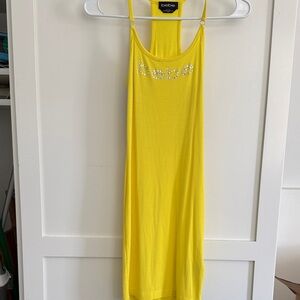 bebe Bright Yellow Rhinestone Logo Tank Dress